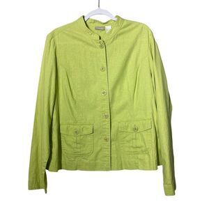 FIELDGEAR Lime Green Linen-Cotton Blend Blazer Jacket Women's Size Large